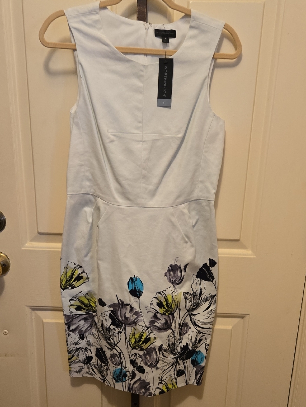 Worthington White Sleeveless Floral-Print Sheath Dress